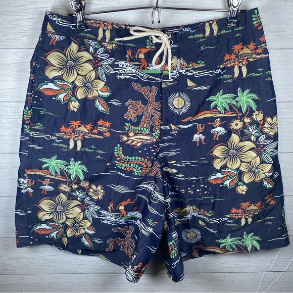 Polo Sport Ralph Lauren swim trunks Hawaiian Blue Orange Board Shorts Tropical L - Picture 1 of 14